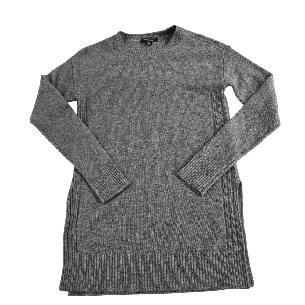 Saks‎ Fifth Avenue Cashmere Sweater Gray Tunic Dress XS Extra Small Knitwear